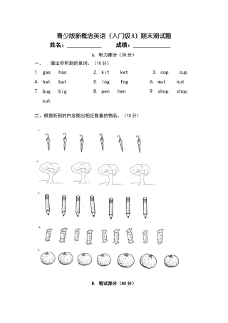 青少版新概念入门级A期末测试卷