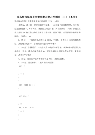 青岛版六年级上册数学期末复习冲刺卷