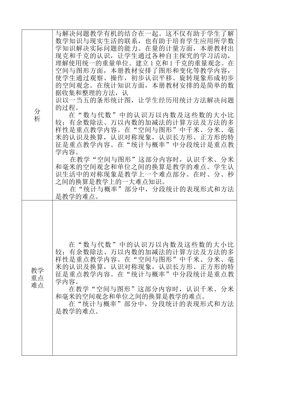 青岛版小学数学二年级下册全册表格式教案含学期计划和单元计划_第2页