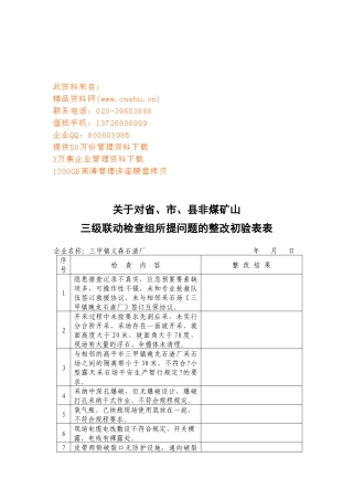 非煤矿山三级联动检查组所提问题的回查表