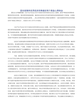 面对疫情和世界经济形势做好两个准备心得体会