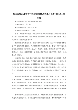 鞍山市整治违法排污企业保障群众健康环保专项行动工作汇报