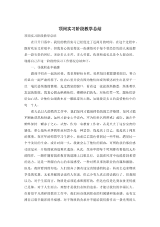 顶岗实习阶段教学总结