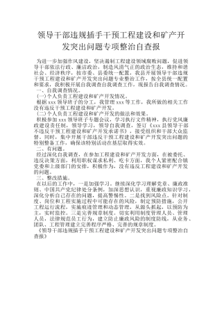 领导干部违规插手干预工程建设和矿产开发突出问题专项整治自查报