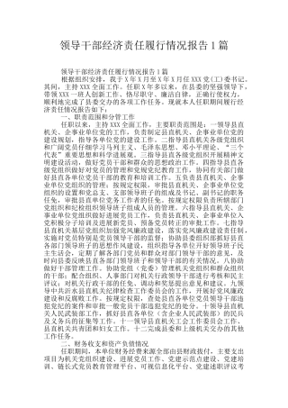 领导干部经济责任履行情况报告1篇