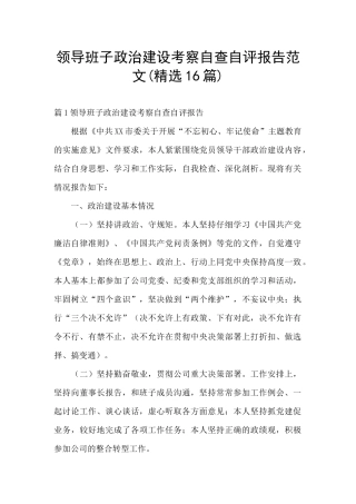 领导班子政治建设考察自查自评报告范文