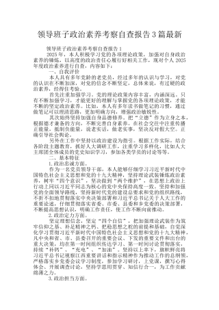 领导班子政治素质考察自查报告3篇最新