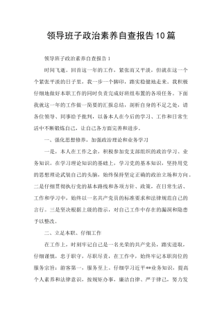 领导班子政治素质自查报告10篇