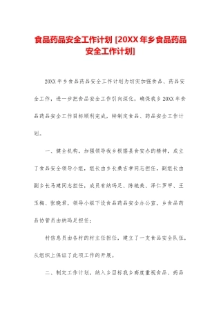 食品药品安全工作计划-
