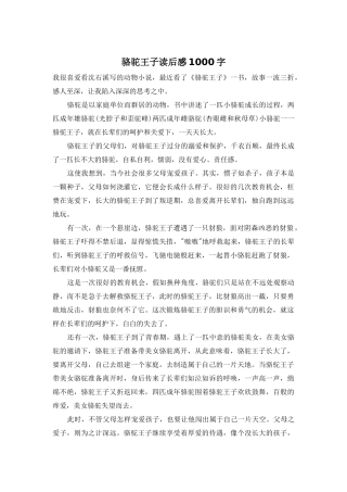 骆驼王子读后感1000字