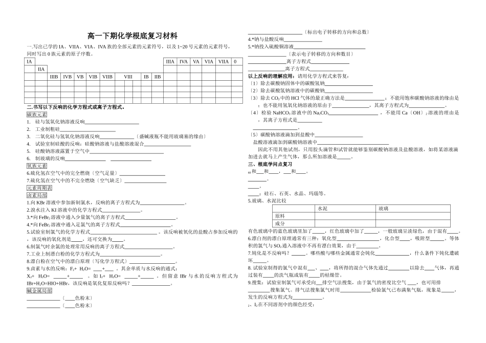 高一下期化学基础复习资料_第1页