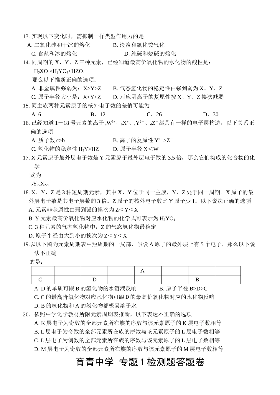 高一化学2专题1测试卷_第2页