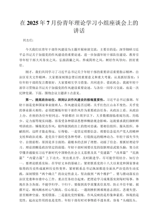 在2025年7月份青年理论学习小组座谈会上的讲话