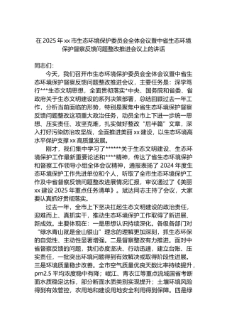 在2025年XX市生态环境保护委员会全体会议暨中省生态环境保护督察反馈问题整改推进会议上的讲话