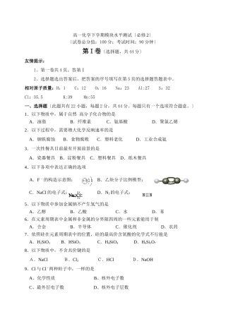 高一化学下学期模块水平测试