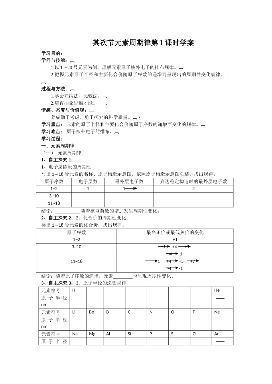 高一化学元素周期律测试题1_第1页
