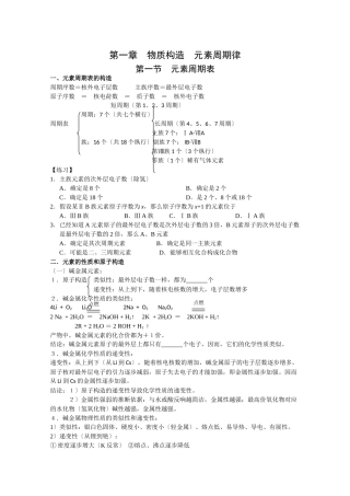 高一化学元素周期表复习提纲练习
