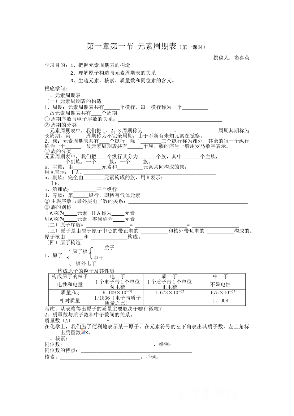 高一化学元素周期表测试题1_第1页