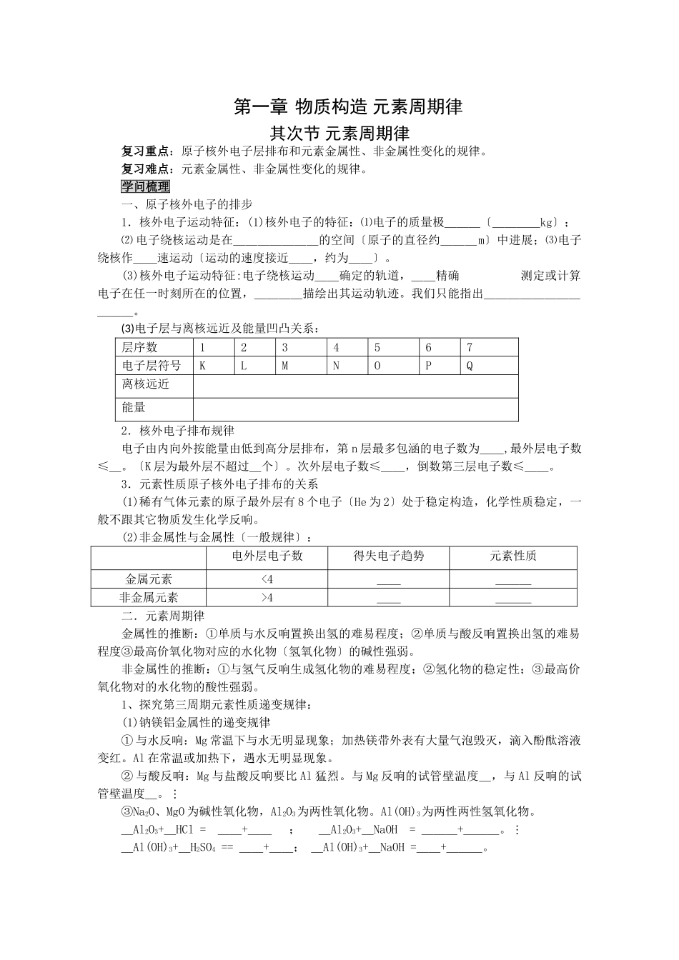 高一化学元素周期律测试2_第1页