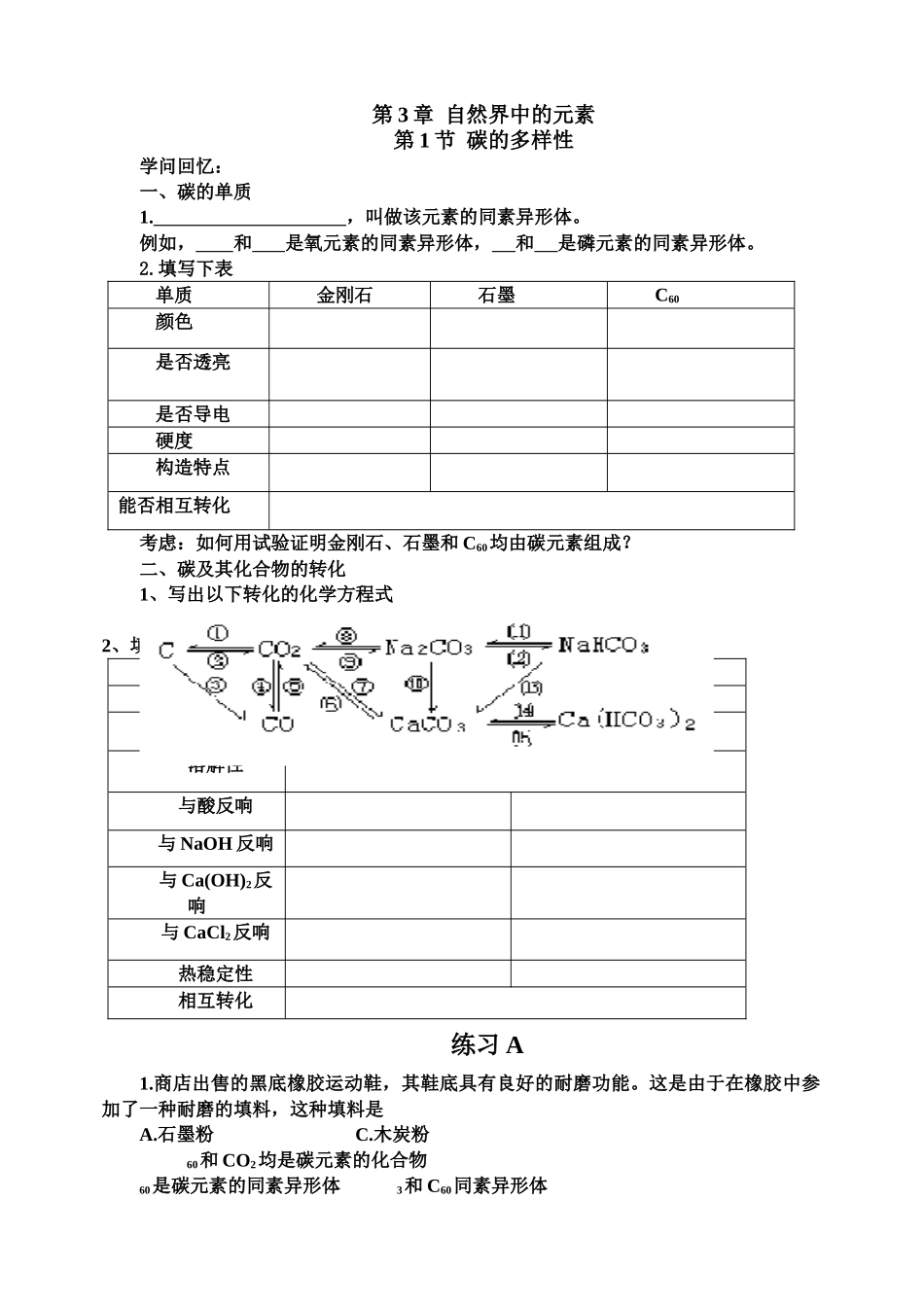 高一化学碳的多样性测试_第1页