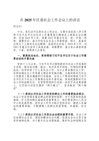 在2025年区委社会工作会议上的讲话