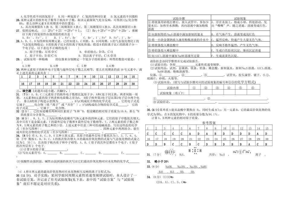 高一化学第一章单元测试题_第2页