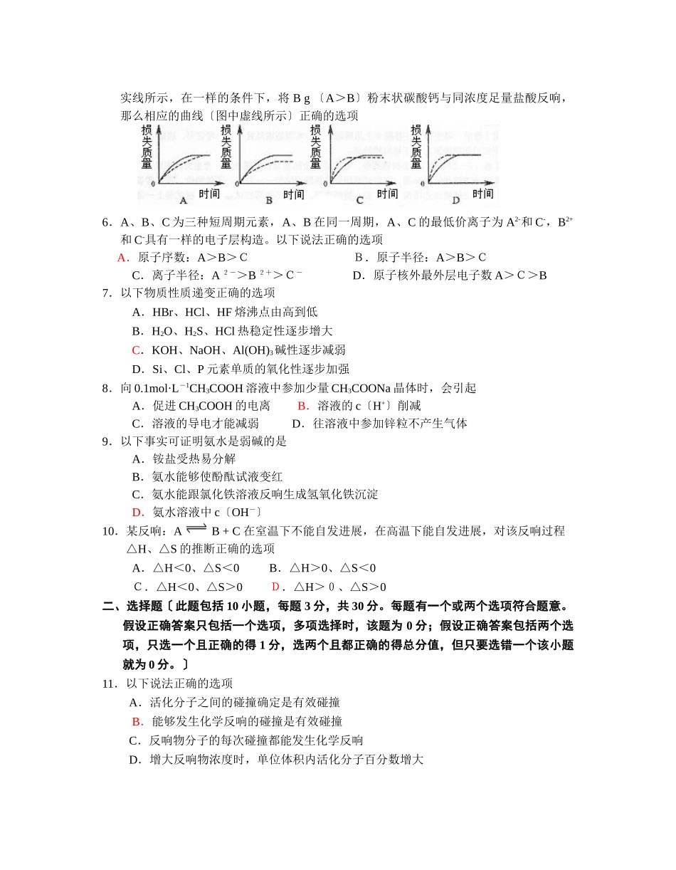 高一化学第二学期第二次阶段性测试_第2页