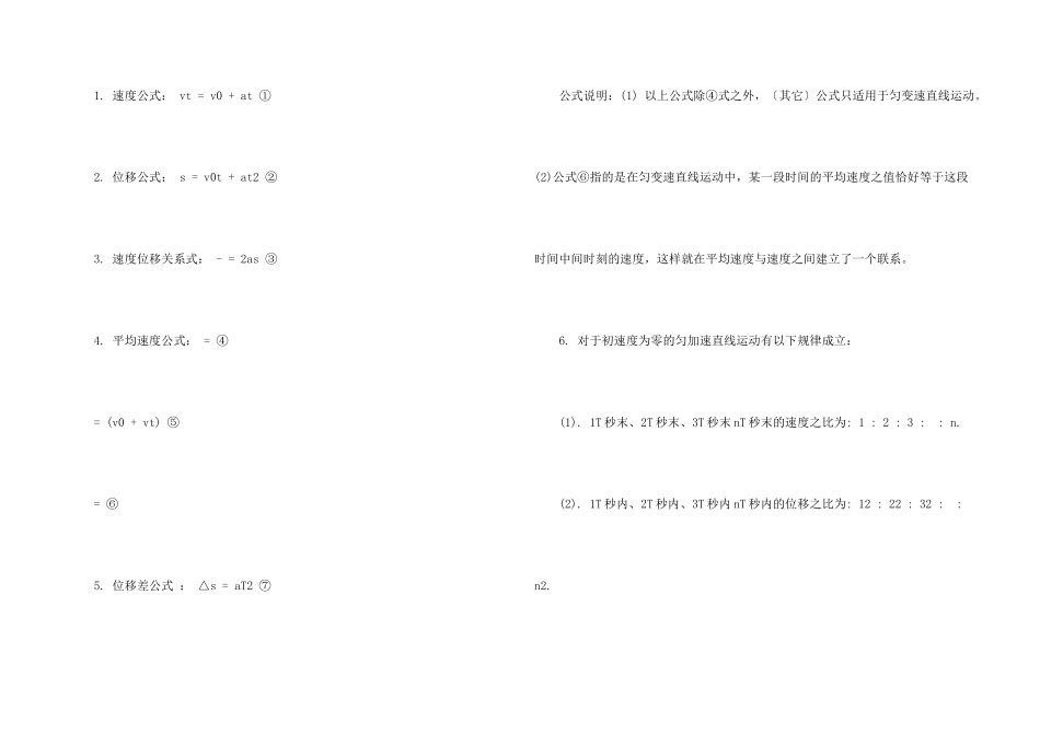 高一物理必修一物理公式大全_第2页