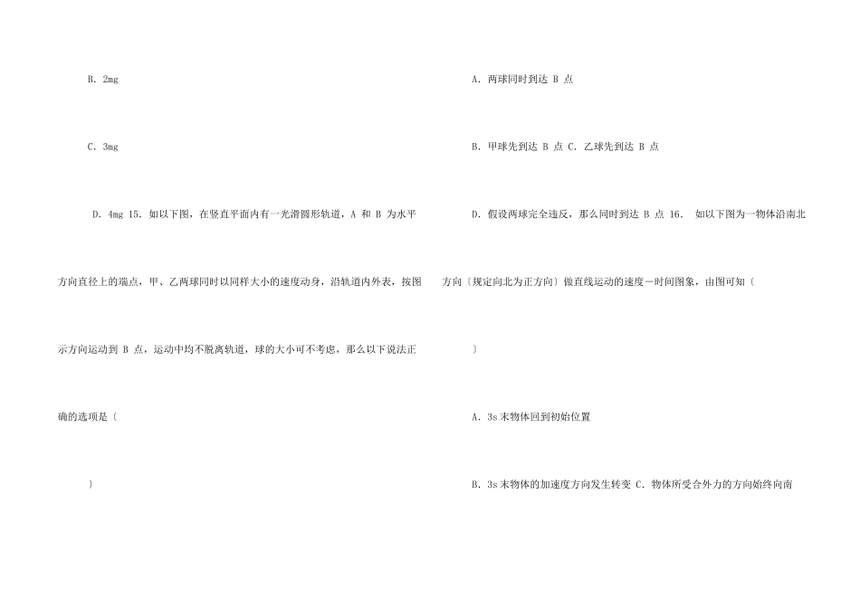 高一第二学期期末考试物理试题_第2页