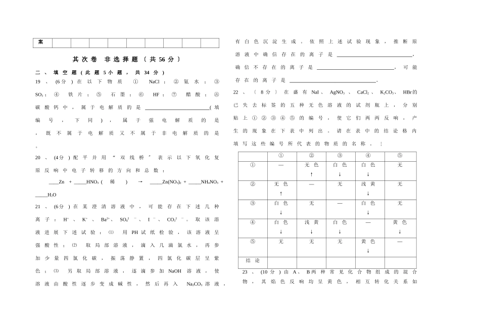 高一级化学上学期期末模拟试题_第3页