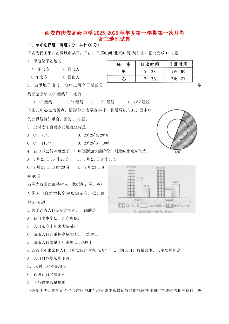 高三地理上学期第一次月考试题1_第1页