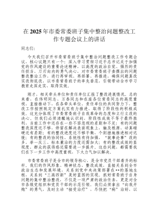 在2025年市委常委班子集中整治问题整改工作专题会议上的讲话