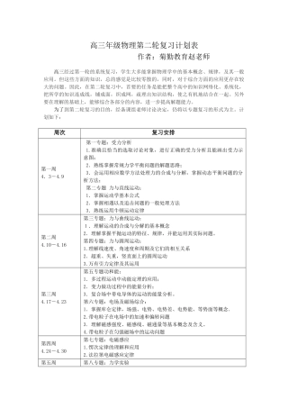 高三物理第二轮复习计划表