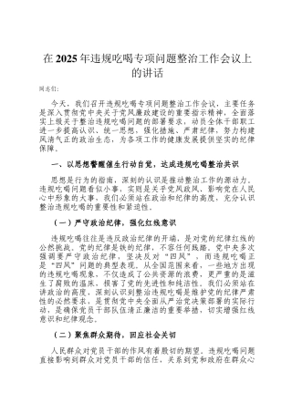 在2025年违规吃喝专项问题整治工作会议上的讲话