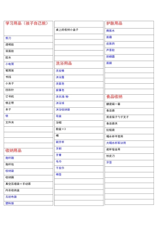 高中住宿用品清单-