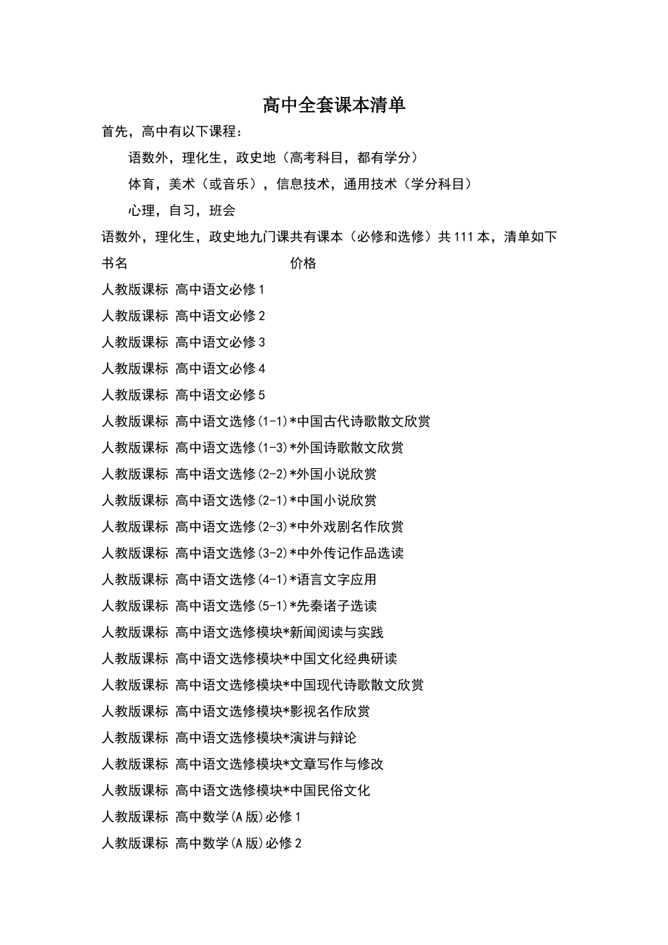 高中全套课本清单_第1页