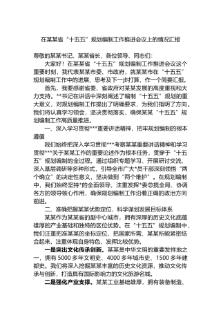 在某某省“十五五”规划编制工作推进会议上的情况汇报