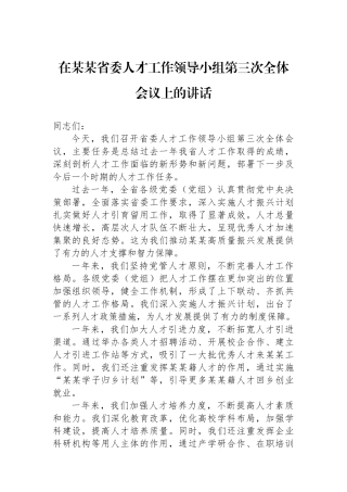 在某某省委人才工作领导小组第三次全体会议上的讲话