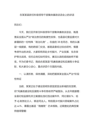 在某某县新任科级领导干部集体廉政谈话会上的讲话