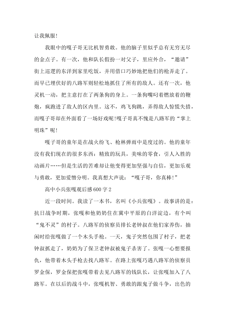 高中小兵张嘎观后感600字5篇_第2页