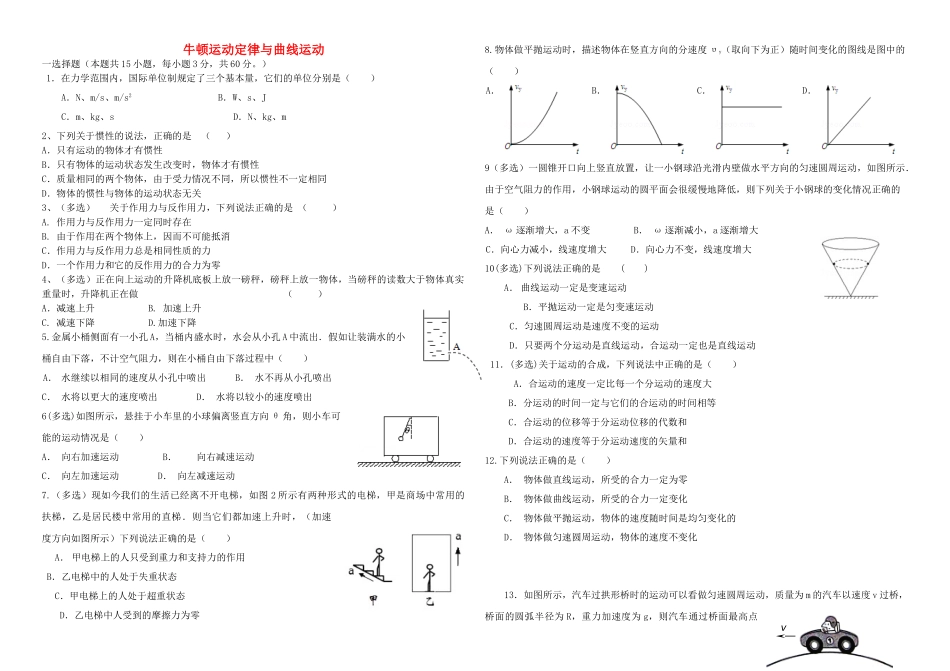 高中物理-牛顿运动定律与曲线运动测试卷-新人教版必修2_第1页