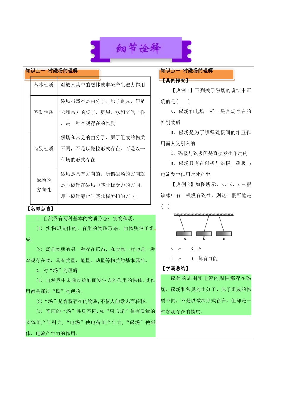 高中物理-磁场一31-磁现象和磁场学案1_第3页