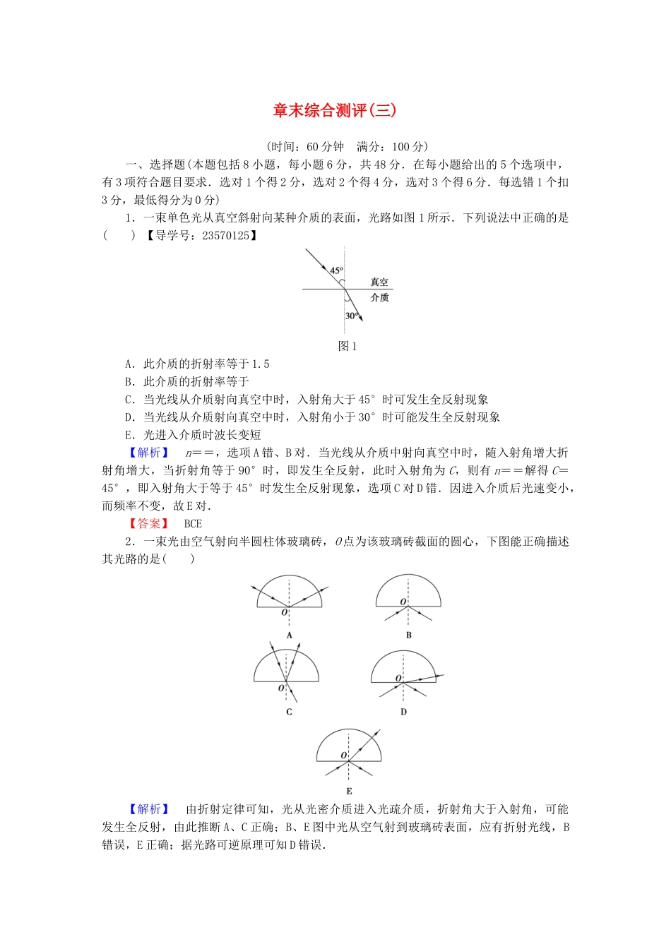 高中物理-章末综合测评3-新人教版1_第1页