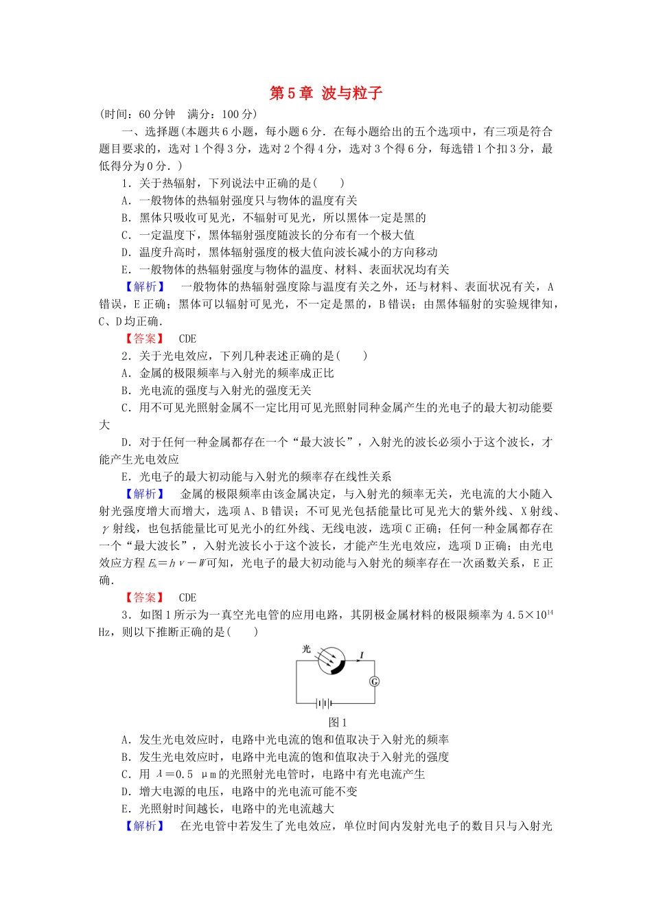 高中物理-第5章-波与粒子章末综合测评-鲁科版选修3-5_第1页