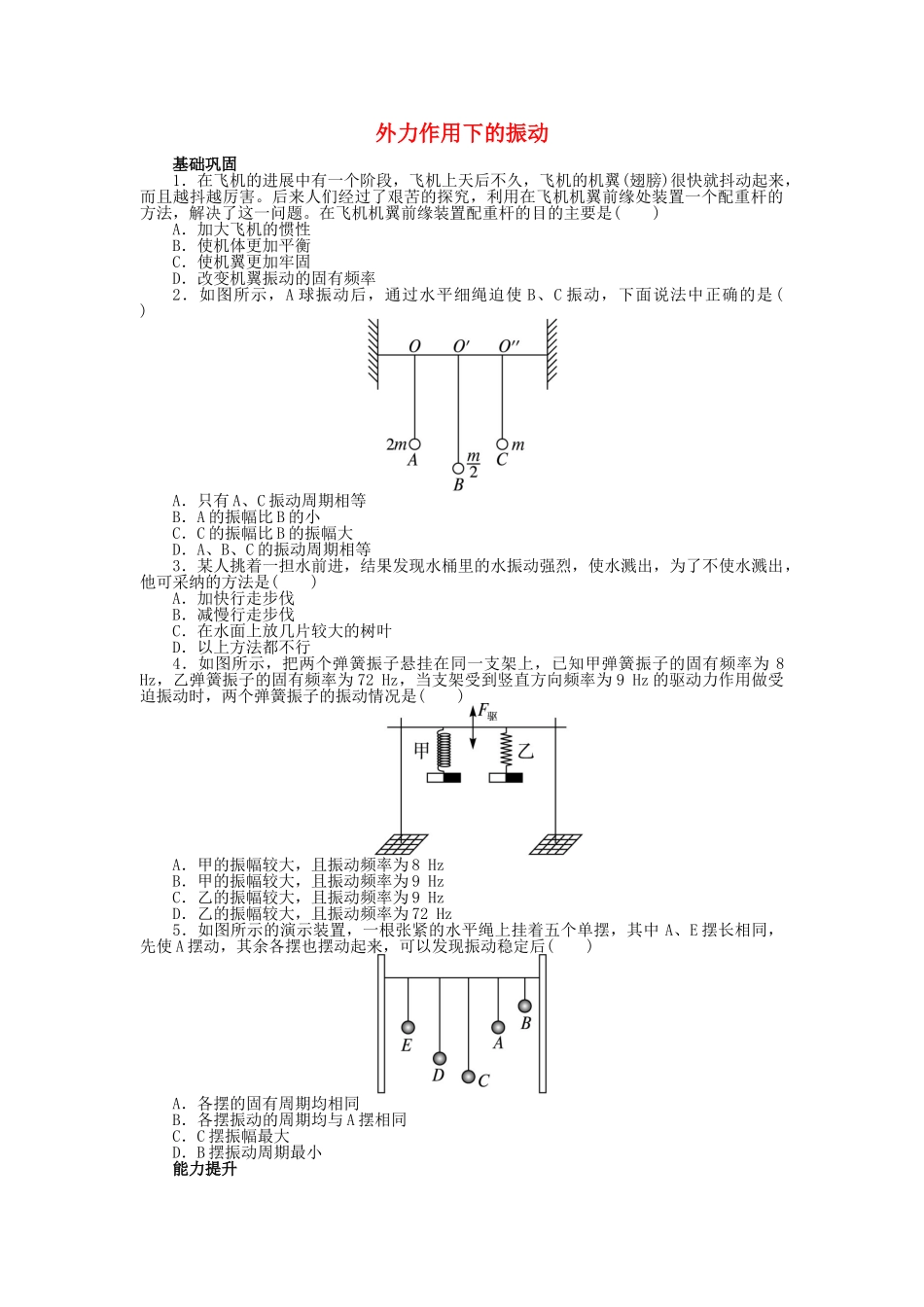 高中物理-第十一章-机械振动-5-外力作用下的振动课后训练-新人教版选修3-41_第1页