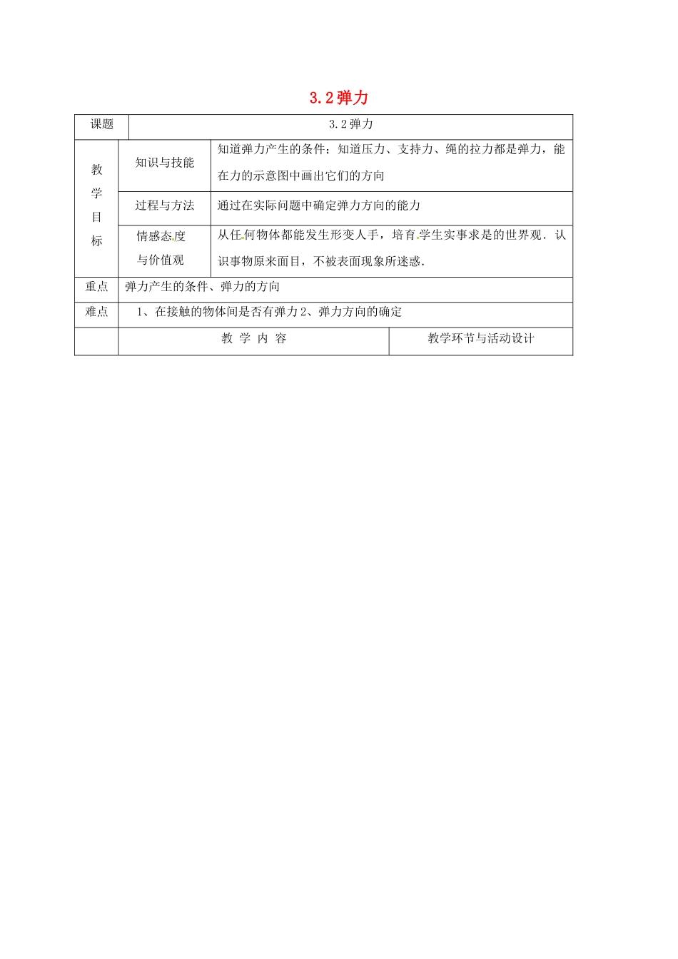 高中物理32-弹力教案-新人教版必修1_第1页