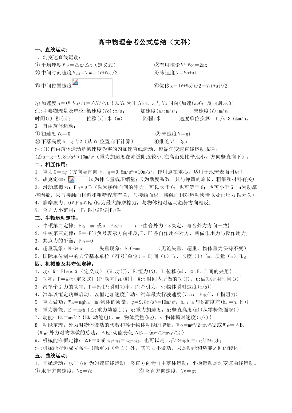 高中物理会考公式总结_第1页