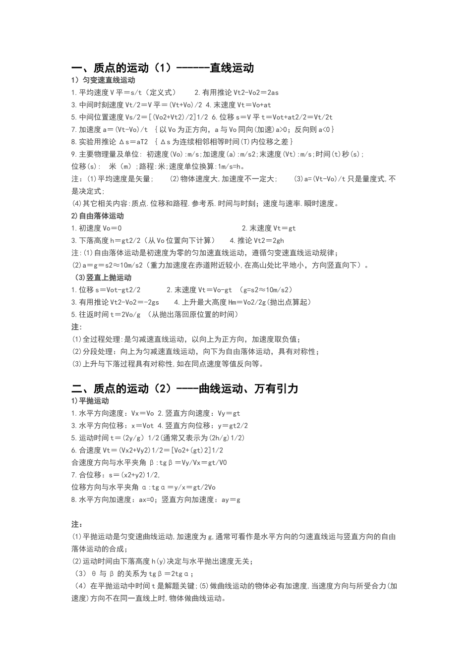 高中物理公式段_第1页