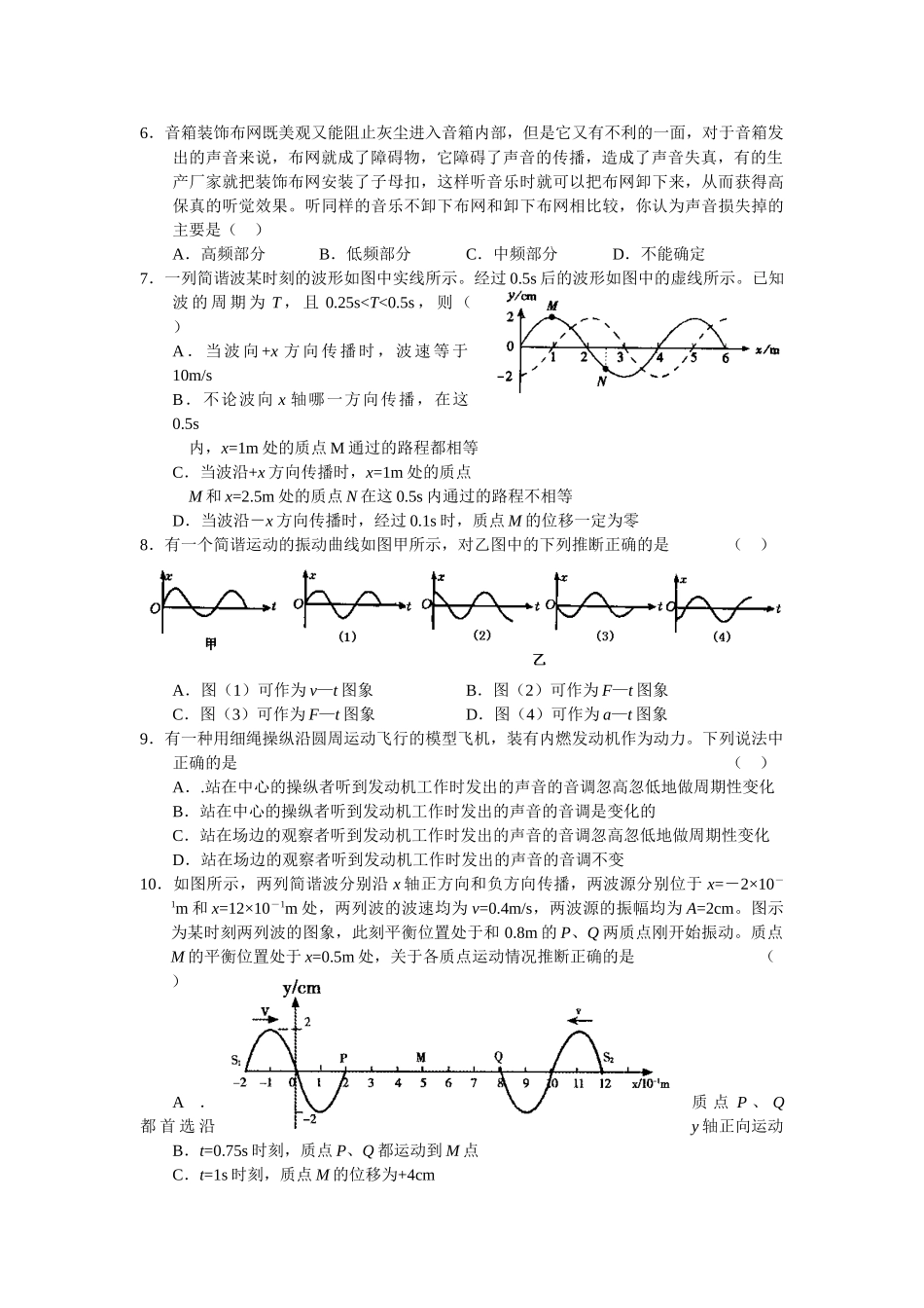 高中物理单元测试机械波_第2页