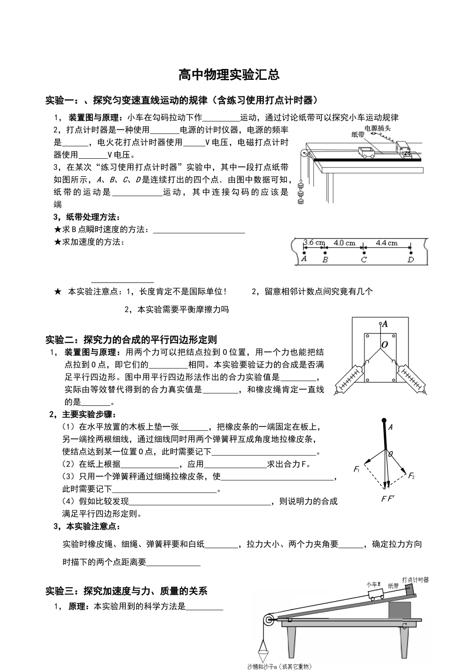 高中物理基本实验汇总_第1页